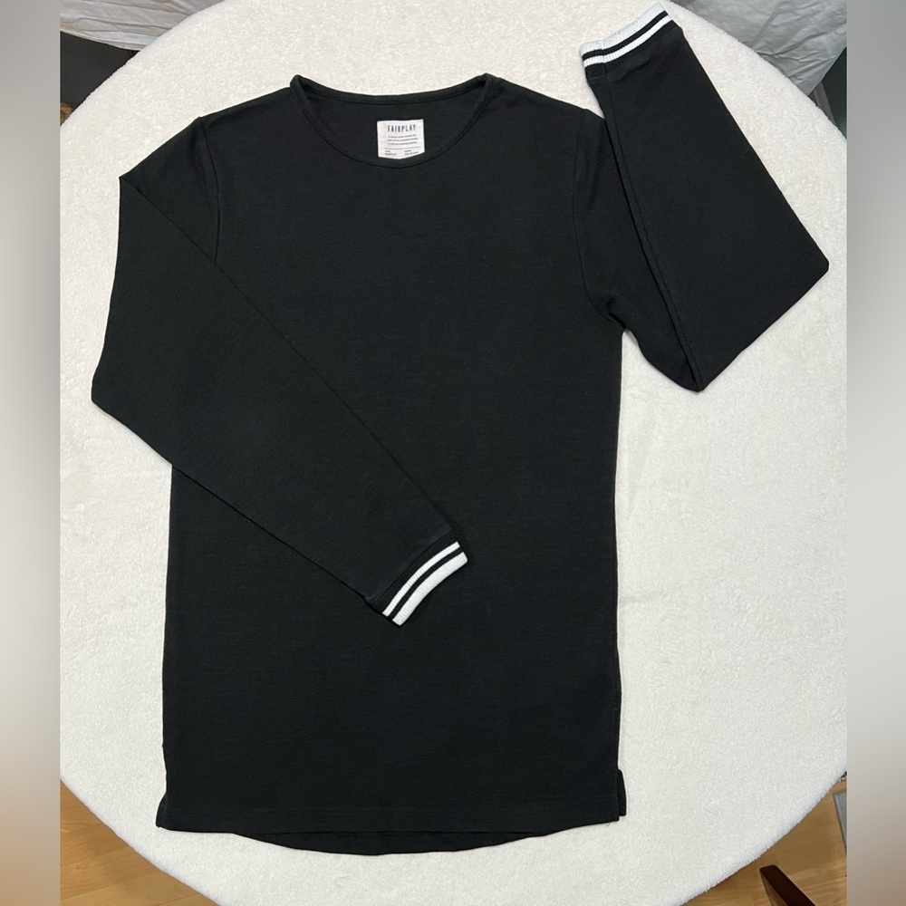 Black Long Sleeve Shirt with Striped Cuffs